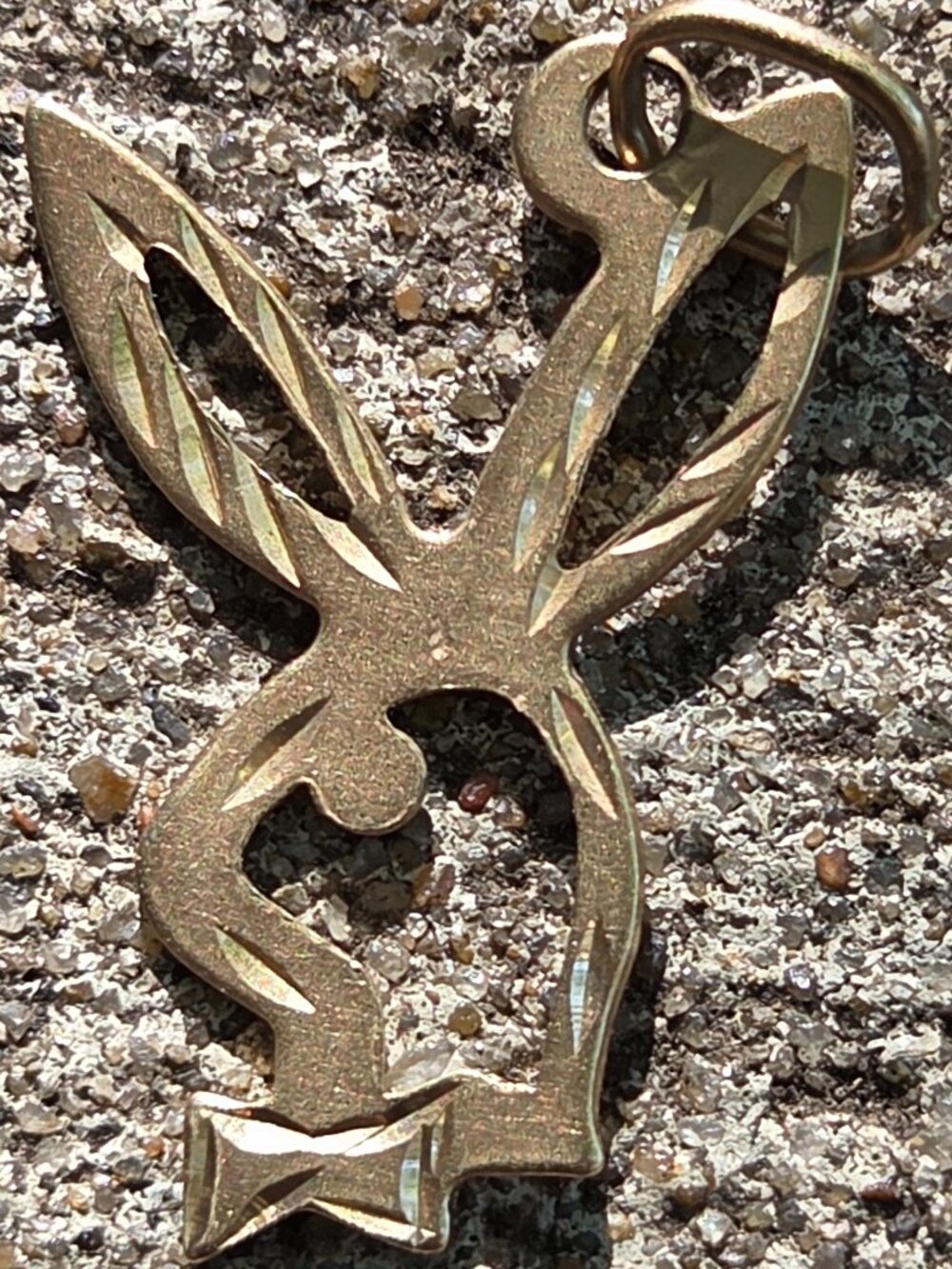 14k Solid Yellow Gold Diamond Etched Playboy Bunny Pendant/Charm .8 Gr